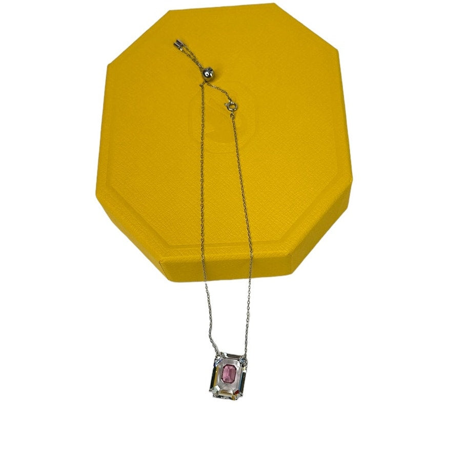 Swarovski Chroma necklace Octagon cut, Pink, Rhodium plated