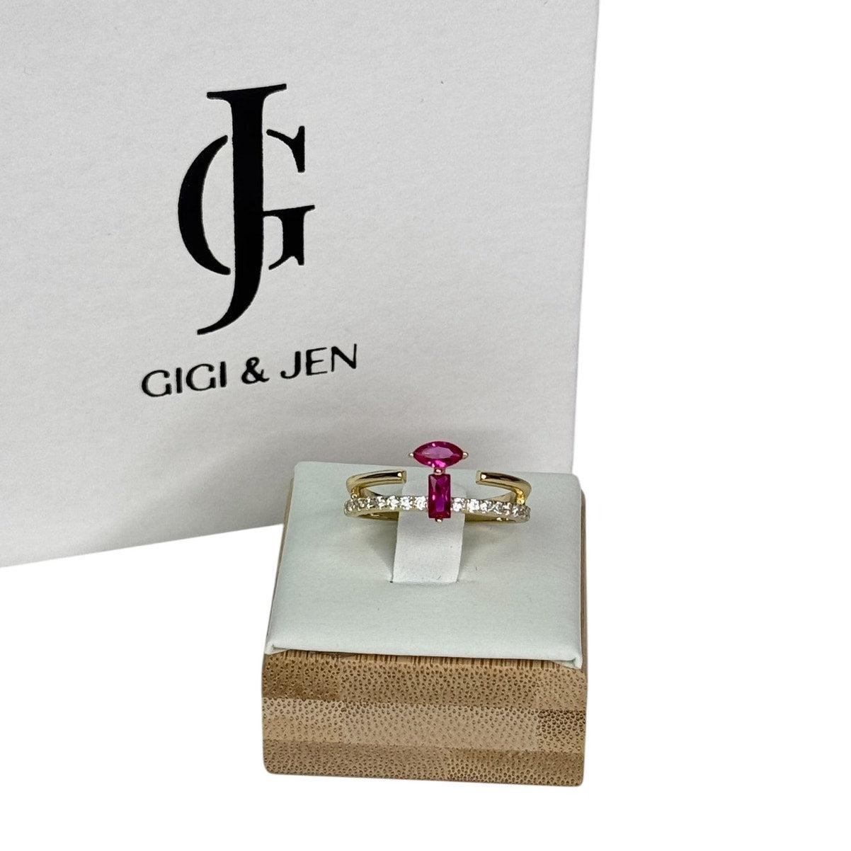 Golden Kiss Fuchsia CZ stone Ring for Her