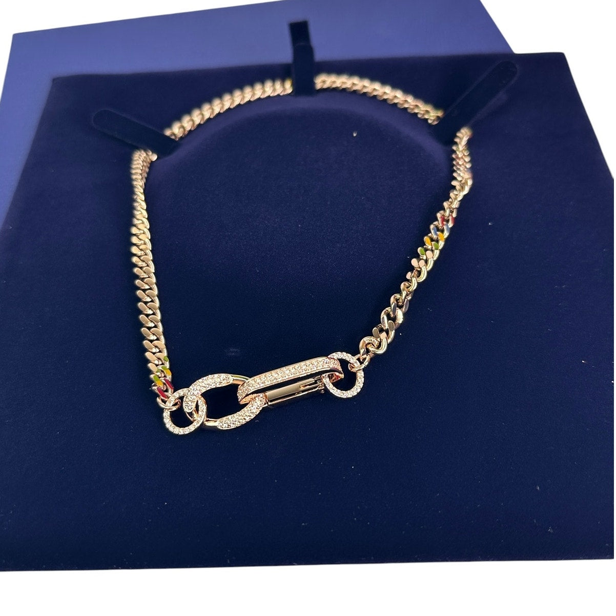 Swarovski Dextera necklace Pavé, Mixed links, White, Rose gold-tone plated Small