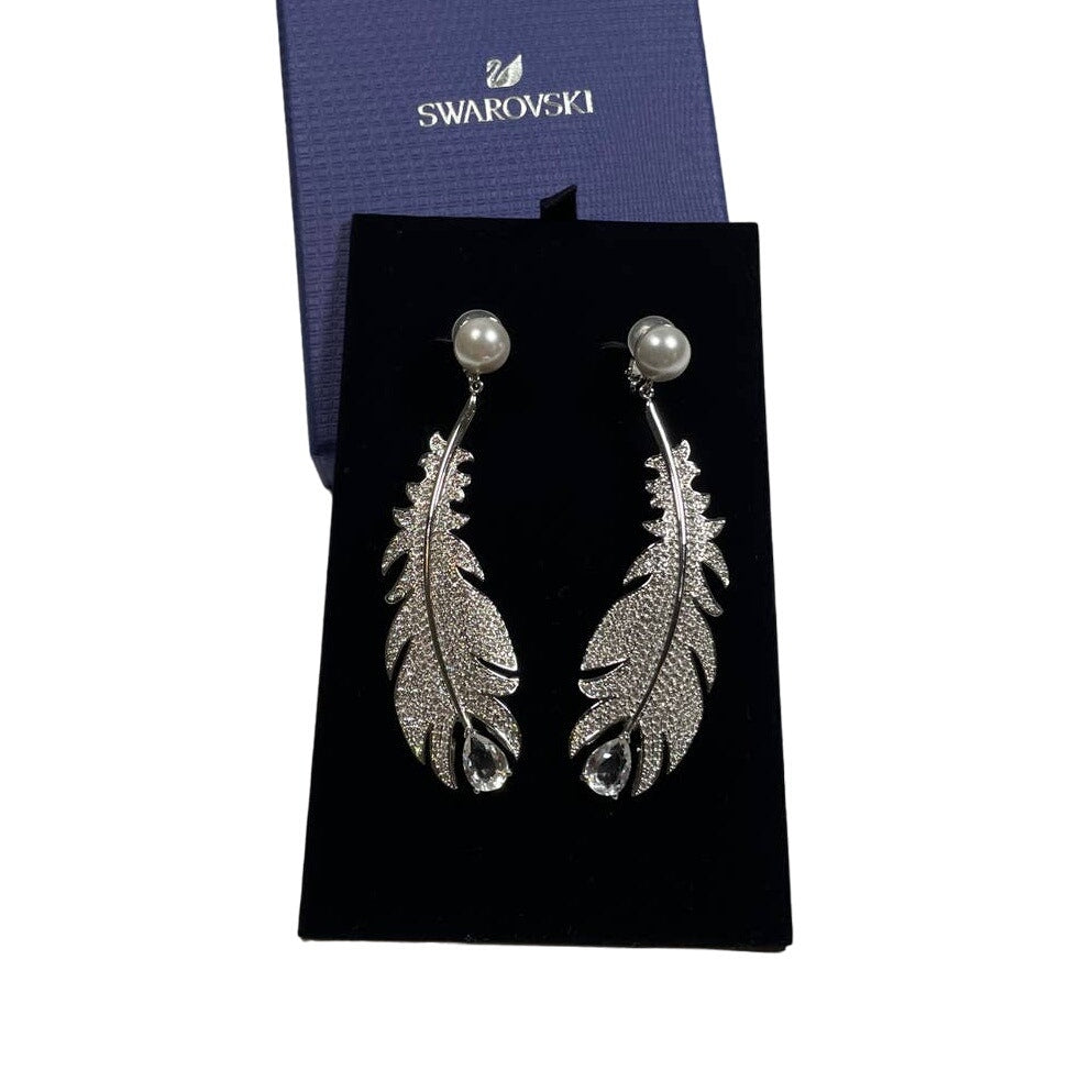 Swarovski Nice Feather Talking Piece Clip Earrings