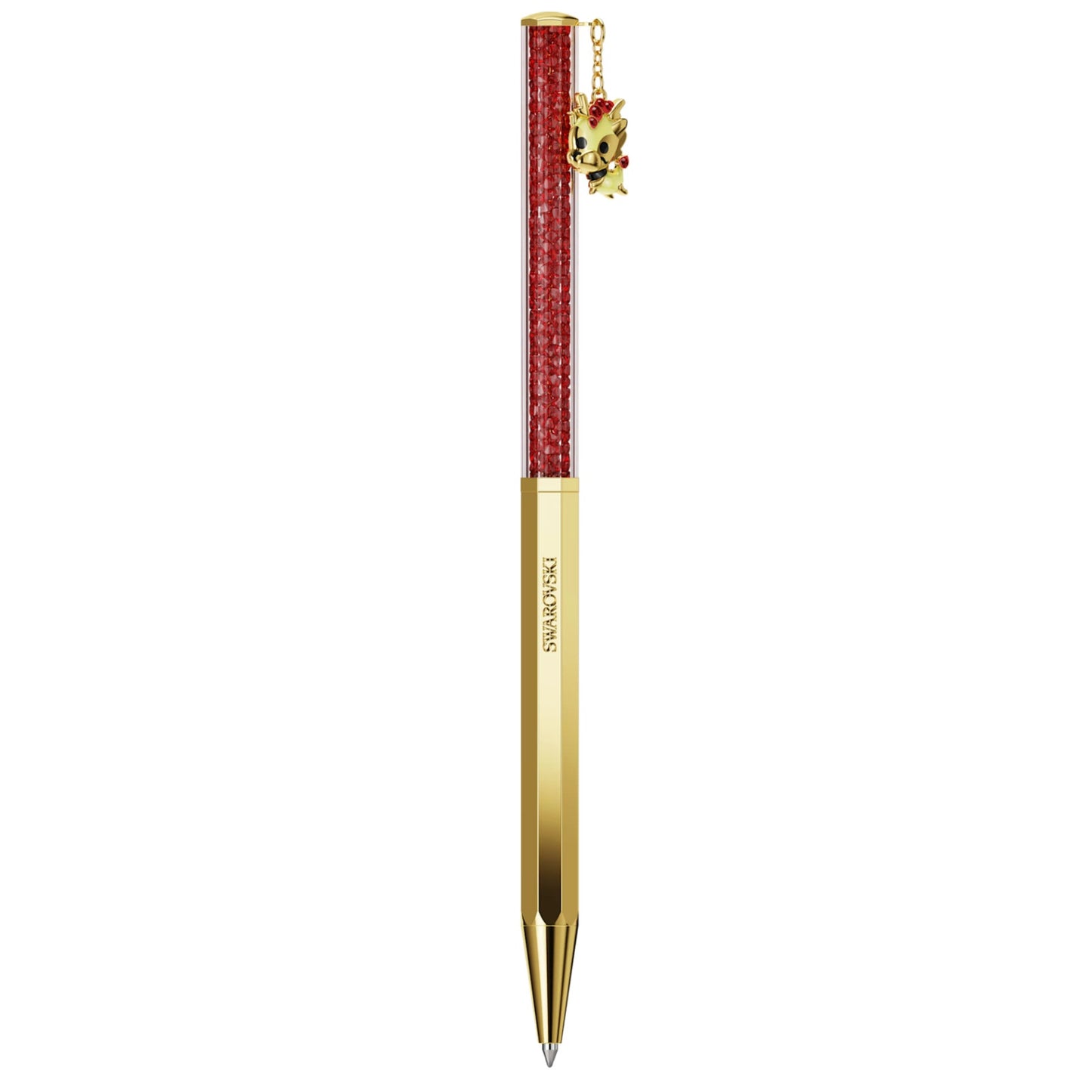 Swarovski Crystalline Dragon and Phoenix ballpoint pen Octagon shape, Dragon, Red, Gold-tone plated