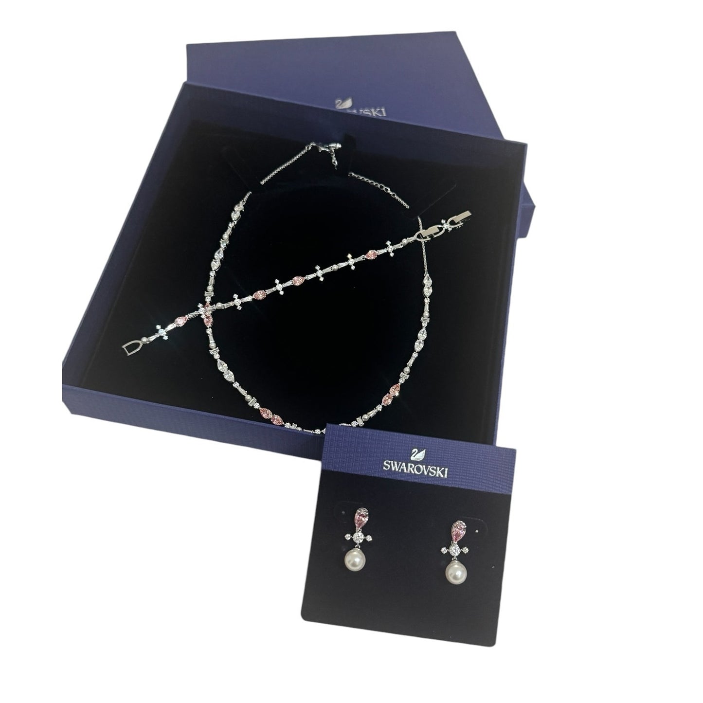 Swarovski Perfection Set, Necklace/Earrings/Bracelet Pink/Clear Crystal Authentic