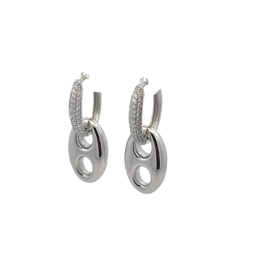 Pave Interlock Hoop Earrings silver tone