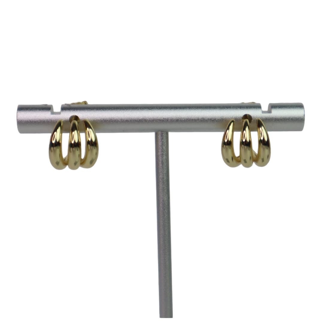 Triple Stud Earrings for Women 14K Gold Plated Dainty Minimalist Ear Piercing Jewelry