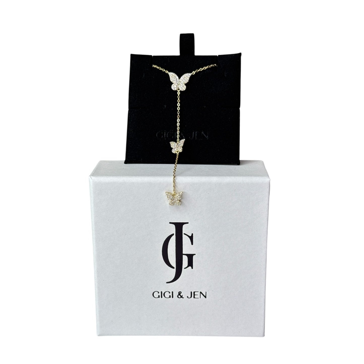 Three Butterfly Lariat Necklace Drop Down Y Statement Necklace