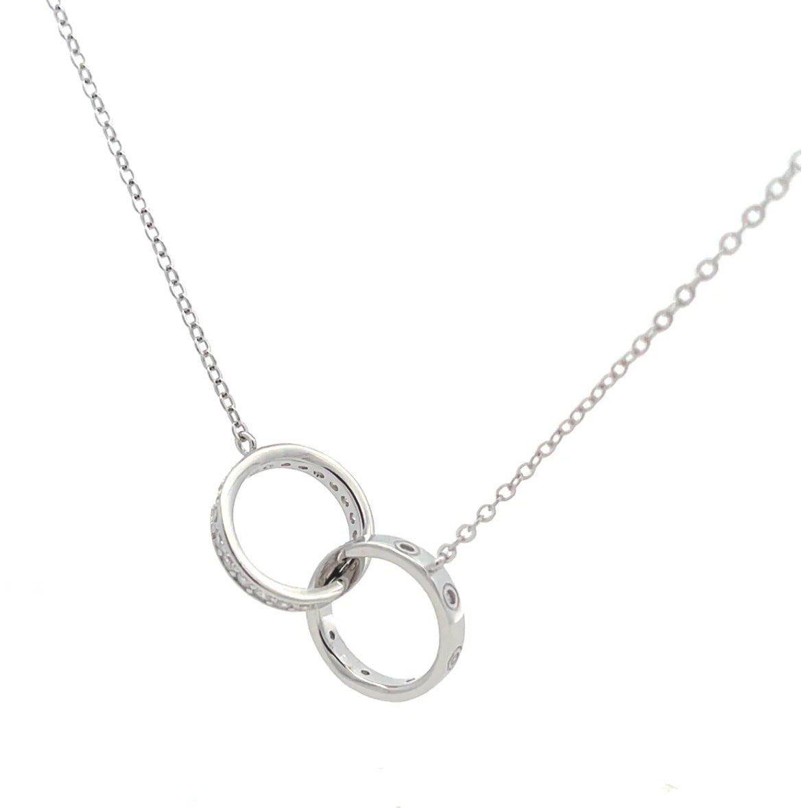 Unbreakable Bond two ring Interlocking Circle Silver Necklace