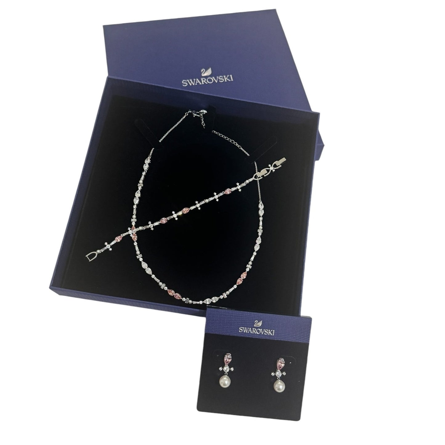 Swarovski Perfection Set, Necklace/Earrings/Bracelet Pink/Clear Crystal Authentic