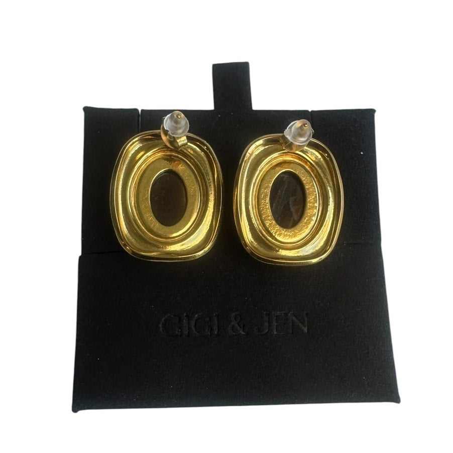 Tiger Eye Inspired Stud Earrings Gold Plated Oval Statement Earrings