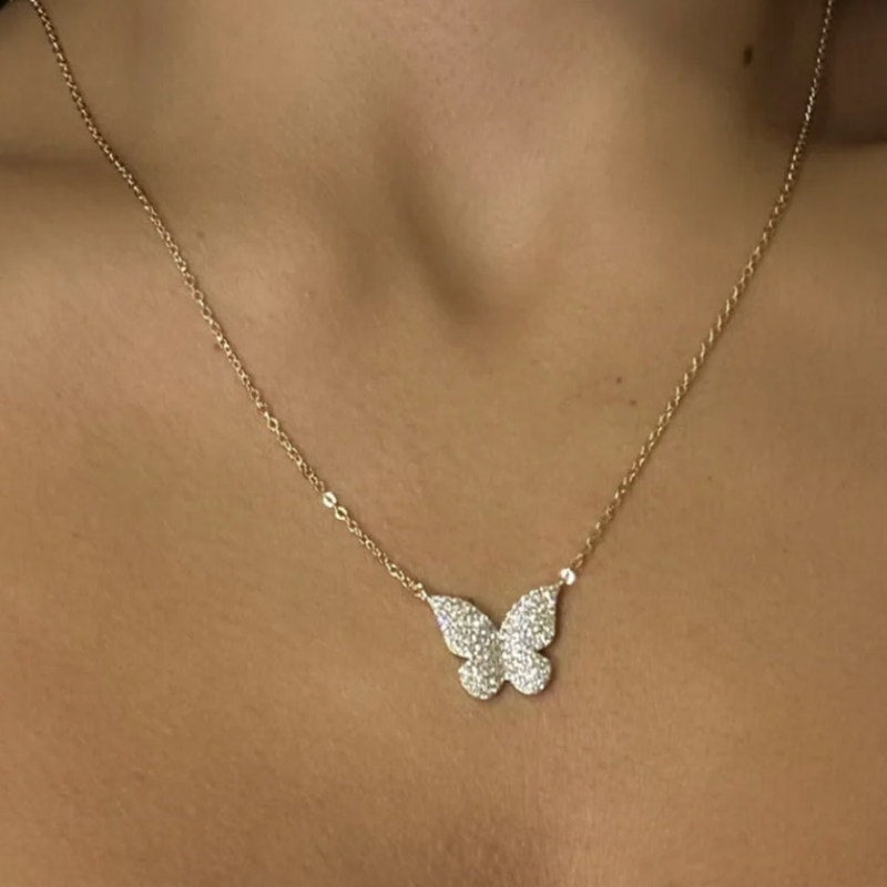 Butterfly Necklace 925 Sterling Silver Cubic Zirconia Simulated Diamonds Women's Jewelry