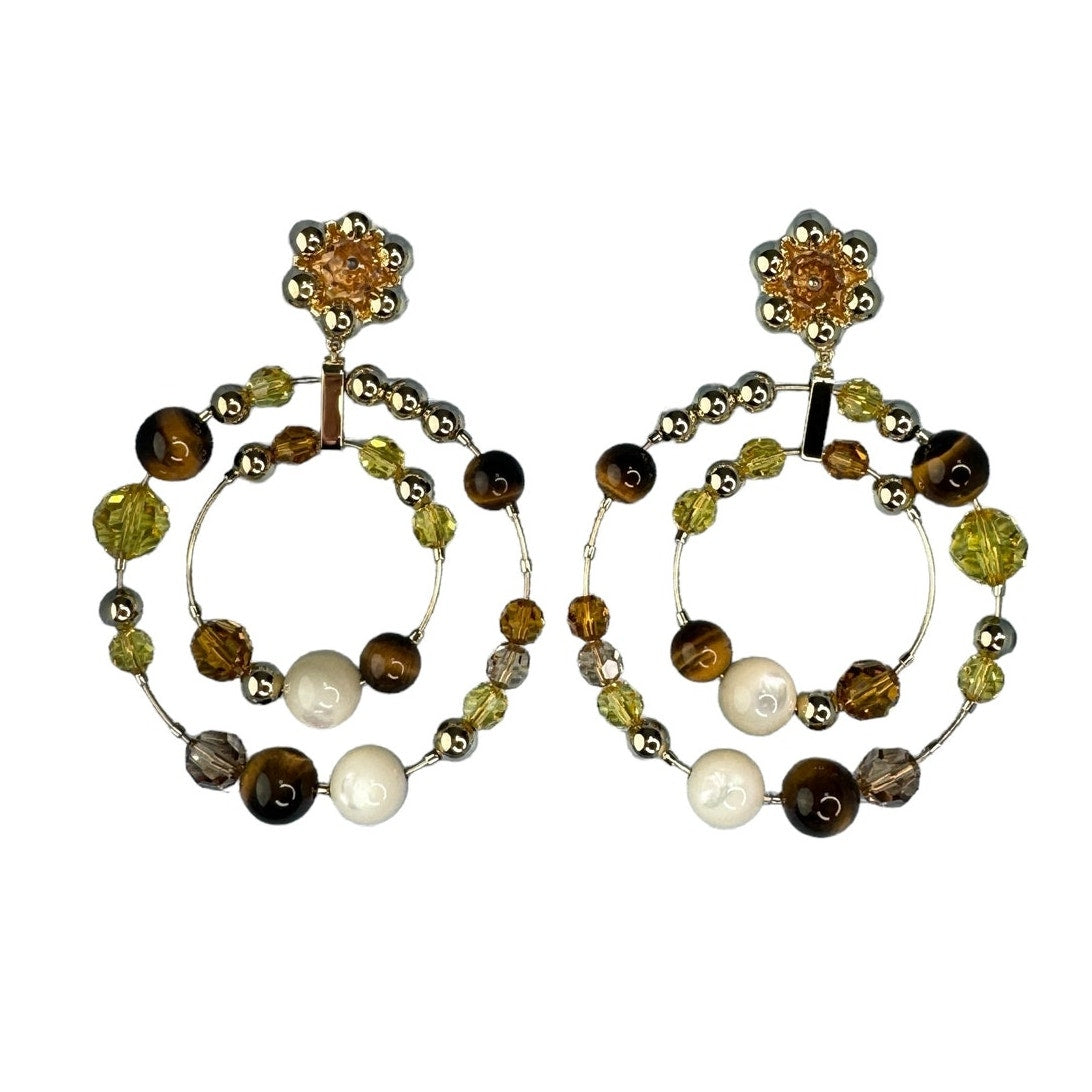 Swarovski Somnia Hoop Earrings Tiger eye, Gold-tone plated, Mother of pearl
