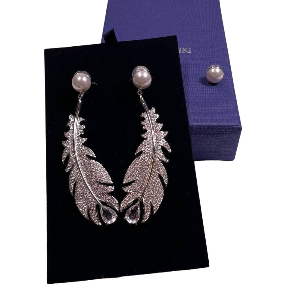 Swarovski Nice Feather Talking Piece Clip Earrings