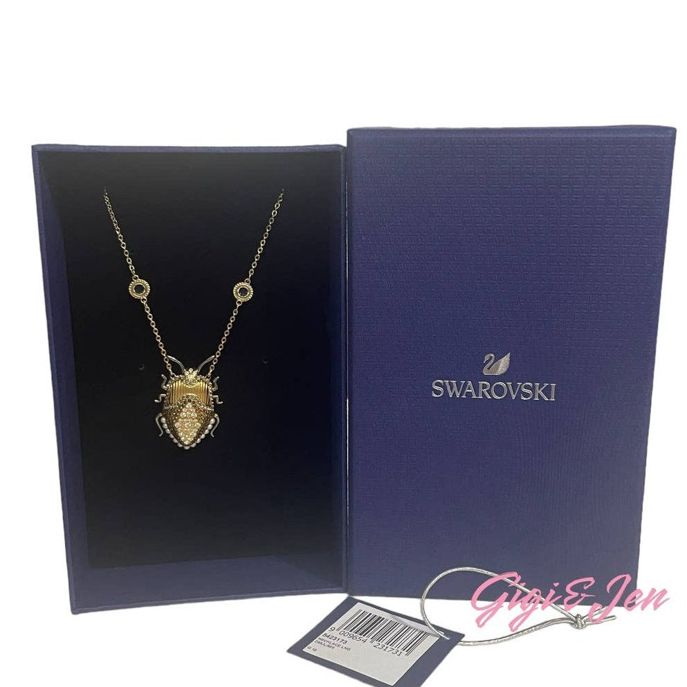 Swarovski Gold Scarab Beetle Long Pendant