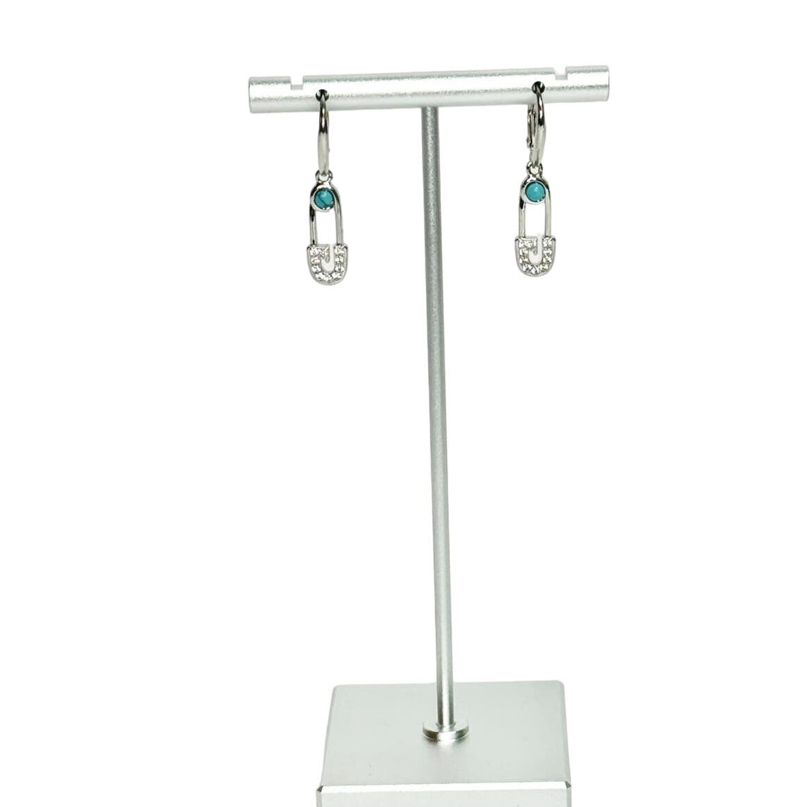 Safety Pin Turquoise earrings Link Drop Earrings Sterling Silver 925 huggie
