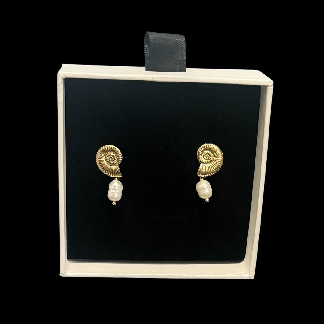 Small Seashell Drop Earrings with Freshwater Pearls Elegant Dangle Design