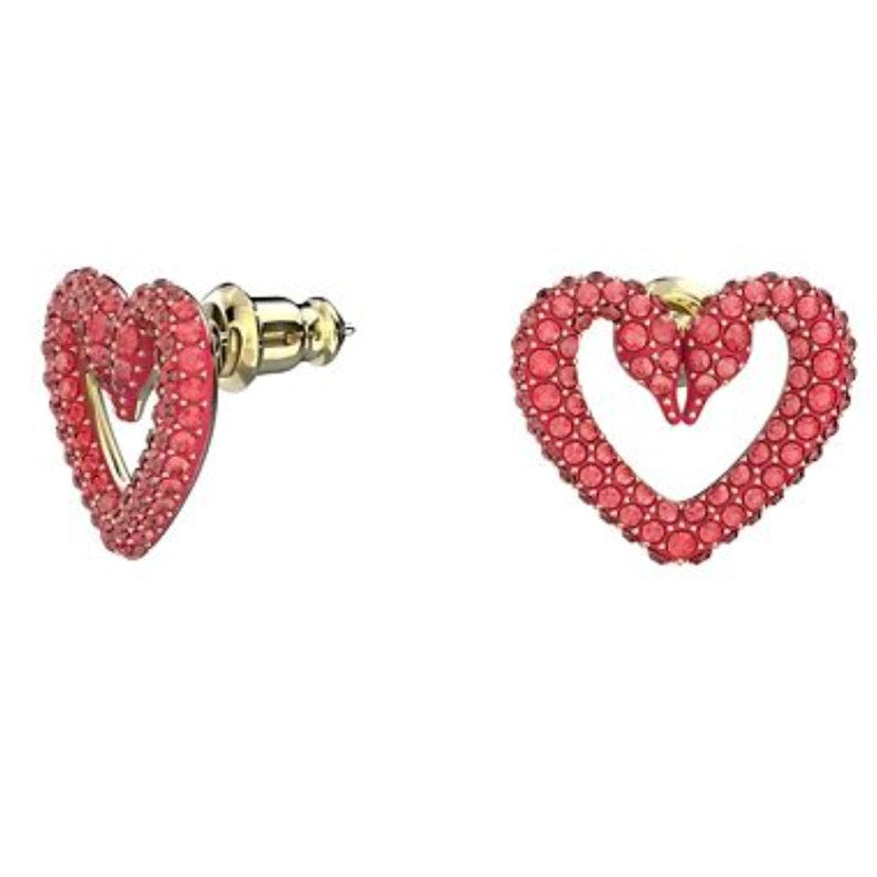 Swarovski Una Stud Red Heart Earrings Extra Small Gold-Tone Plated