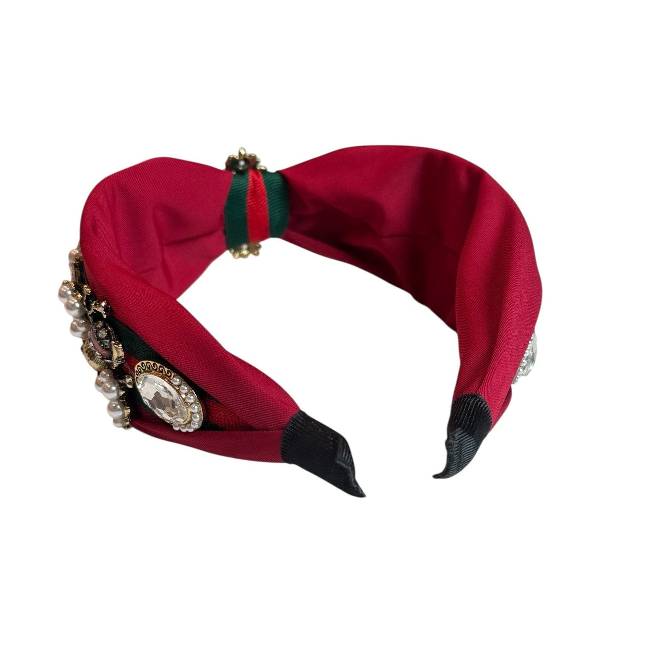 Elegant Red Headband with Pearls Crystals and Bee Details Fashion Hairband