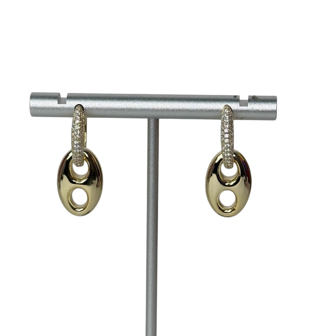 Pave Interlock Hoop Earrings gold tone