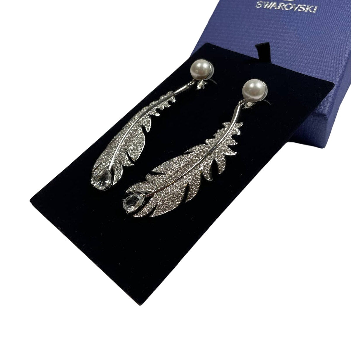 Swarovski Nice Feather Talking Piece Clip Earrings
