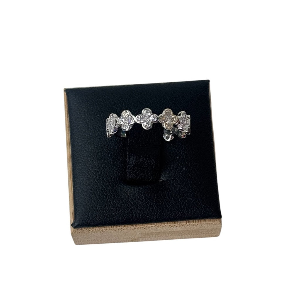 Twinkle Leaf Clover Ring 925 Sterling Silver & Cubic Zirconia Size 6