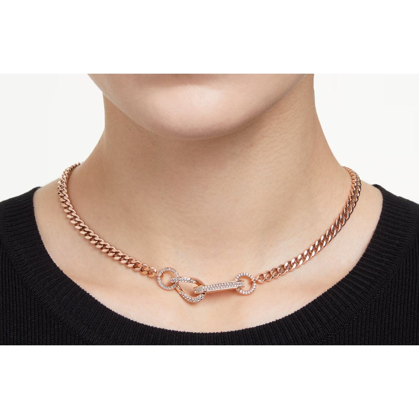 Swarovski Dextera necklace Pavé, Mixed links, White, Rose gold-tone plated Small