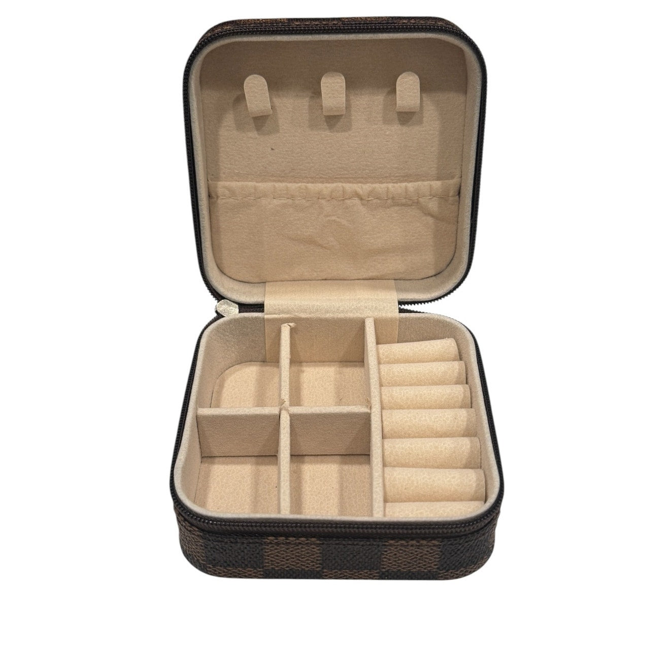Checker Pattern PU Leather Jewelry Box Travel Jewelry Organizer for Rings, Earrings, Necklaces & Bracelets