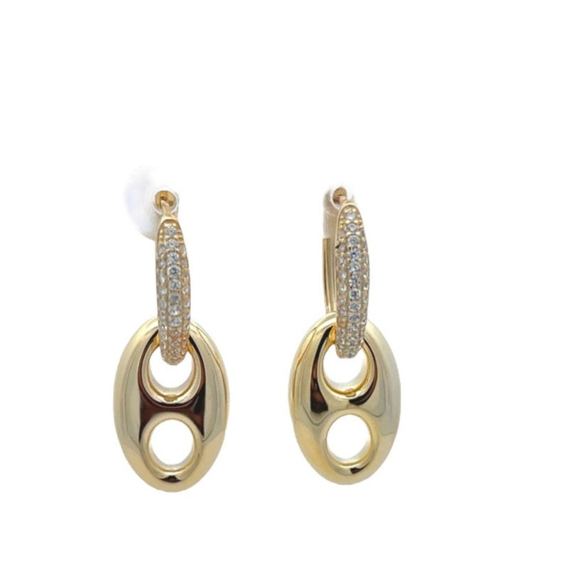 Pave Interlock Hoop Earrings gold tone