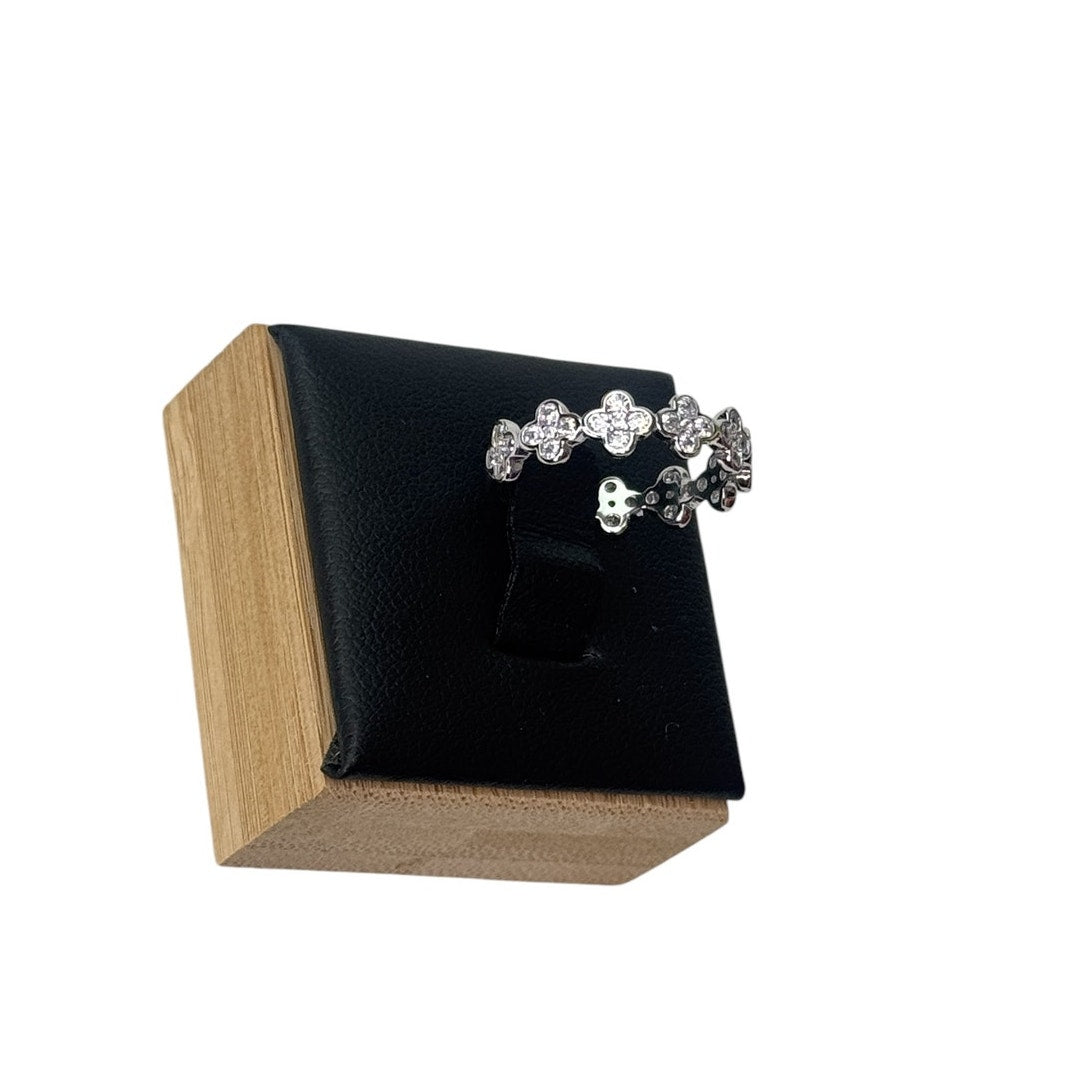 Twinkle Leaf Clover Ring 925 Sterling Silver & Cubic Zirconia Size 6