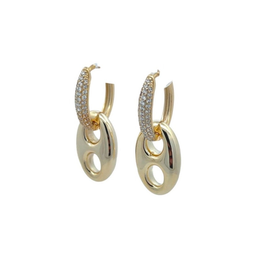 Pave Interlock Hoop Earrings gold tone
