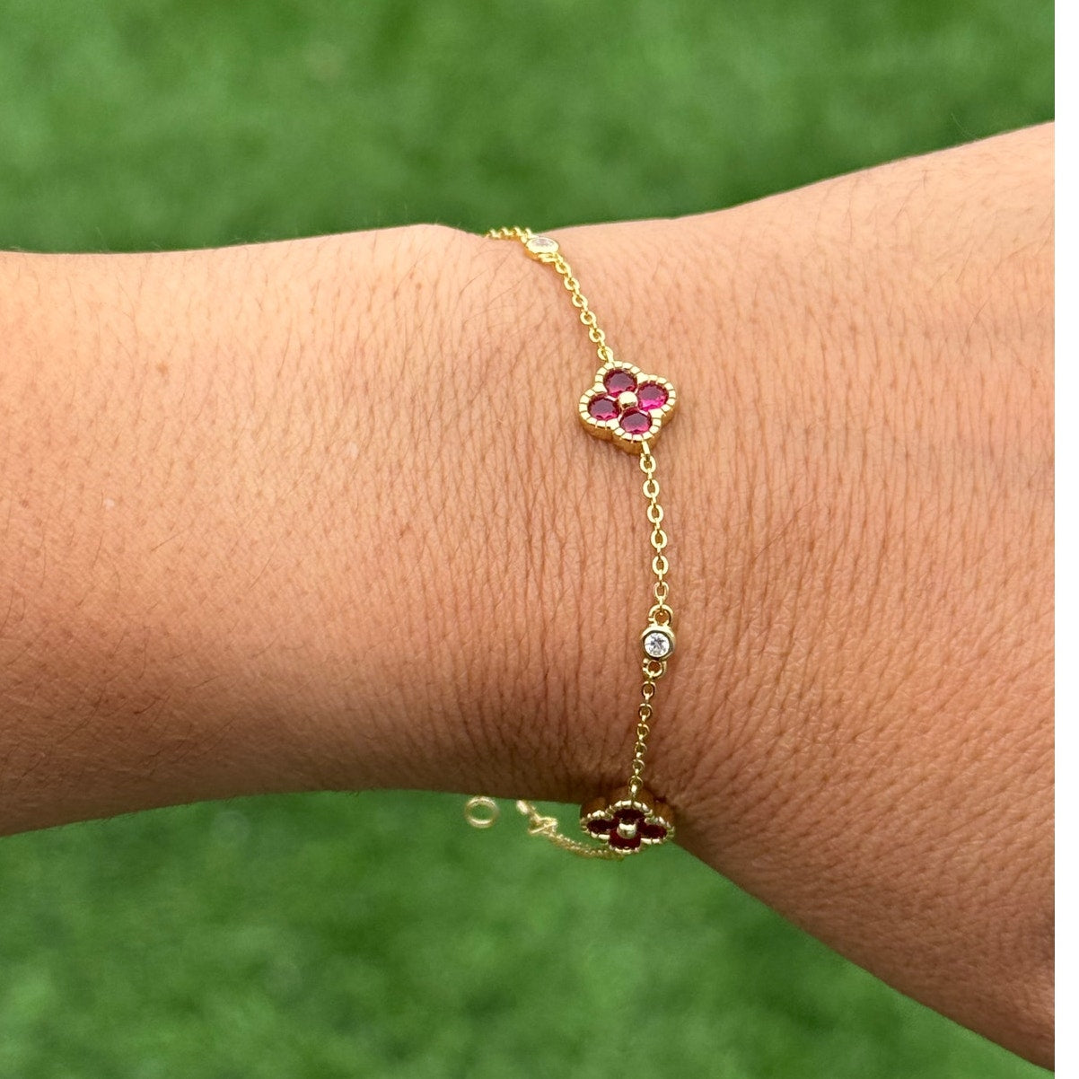 Delicate Floral Chain Bracelet 14K Gold Plated over 925 Sterling Silver