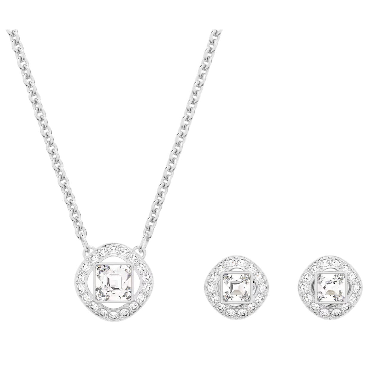 Swarovski Angelic Square set White, Rhodium plated necklace and earrings