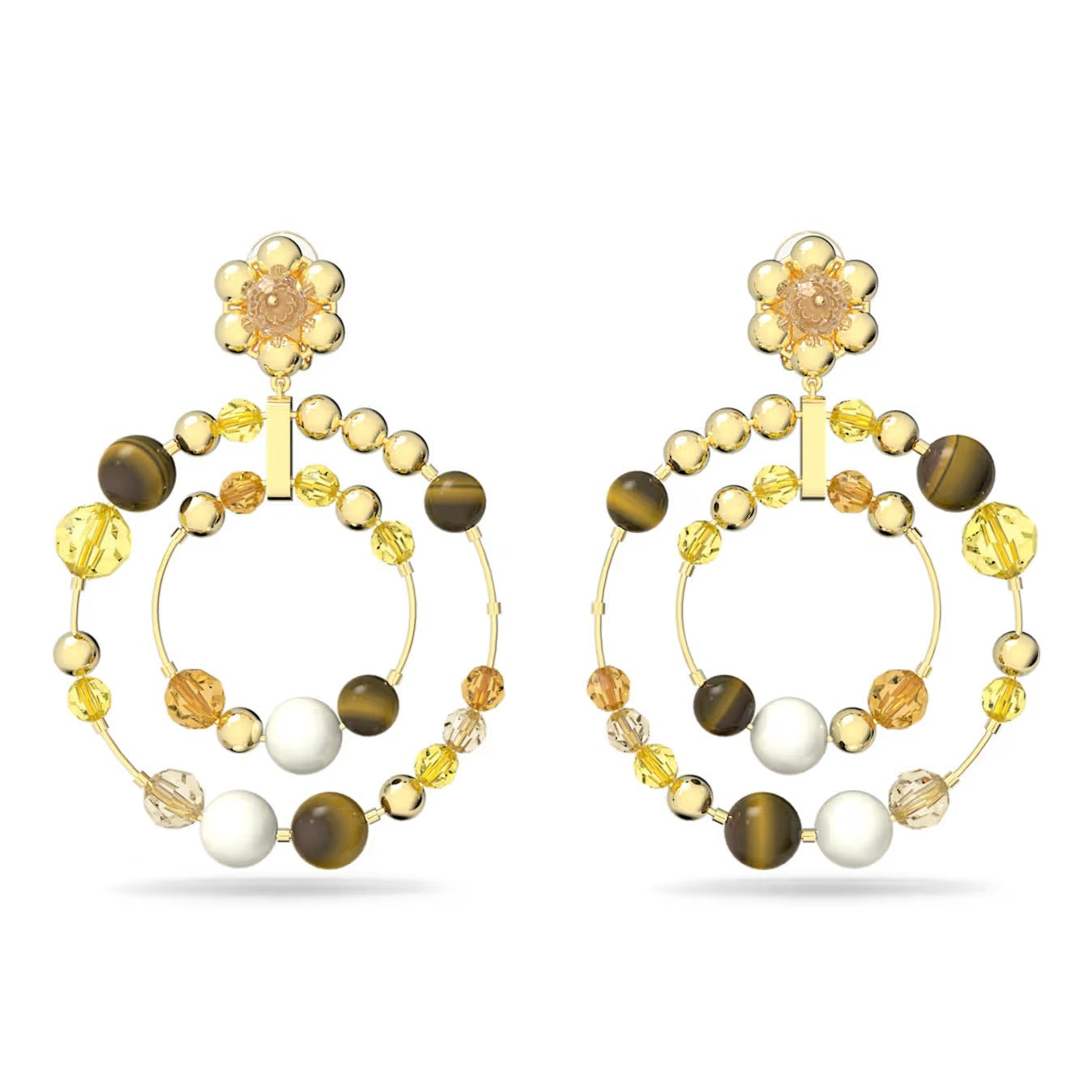 Swarovski Somnia Hoop Earrings Tiger eye, Gold-tone plated, Mother of pearl