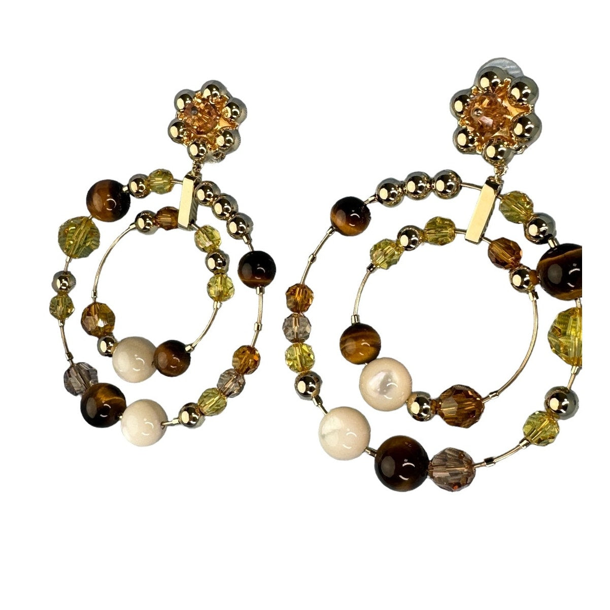 Swarovski Somnia Hoop Earrings Tiger eye, Gold-tone plated, Mother of pearl