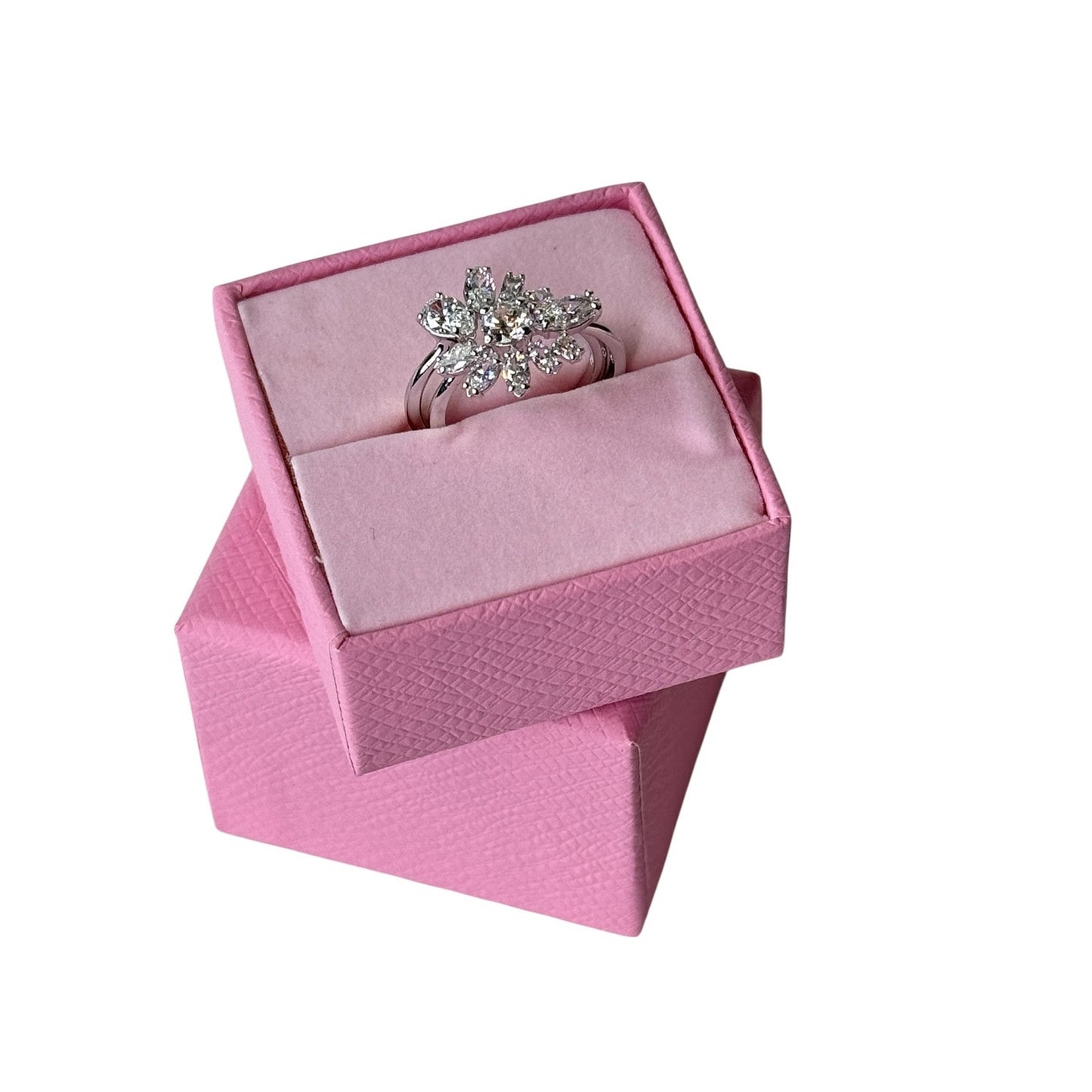 Swarovski Gema Flower Ring Rhodium Plated with Clear Stones Cocktail 58 - USA 8