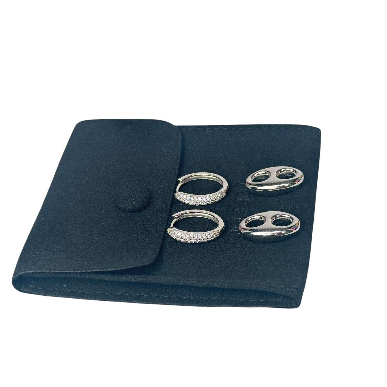 Pave Interlock Hoop Earrings silver tone
