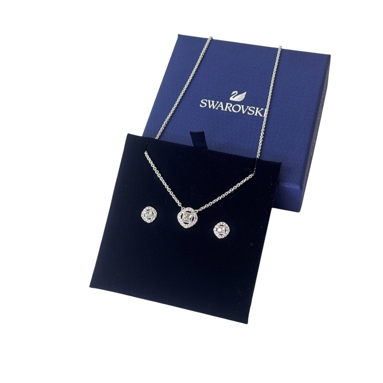 Swarovski Angelic Square set White, Rhodium plated necklace and earrings