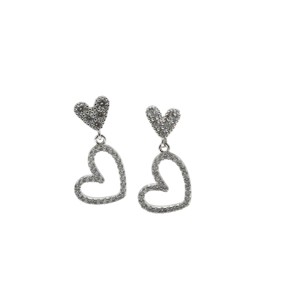 Two Hearts Drop Earrings 925 Sterling Silver