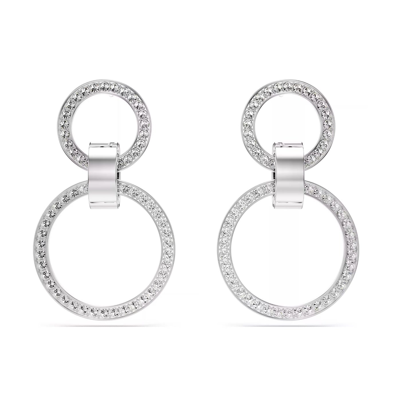 Swarovski Hollow hoop earrings White, Rhodium plated