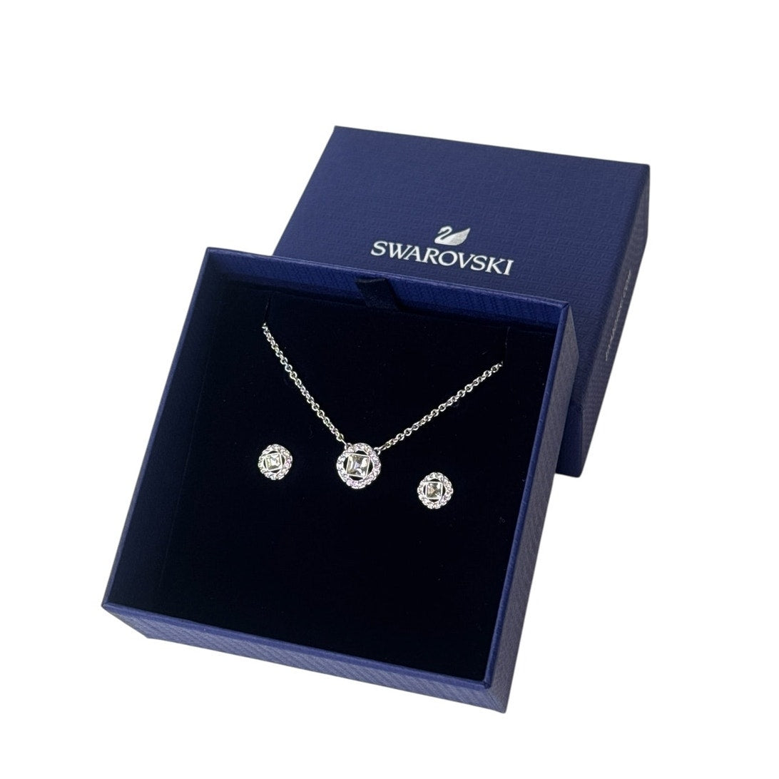 Swarovski Angelic Square set White, Rhodium plated necklace and earrings