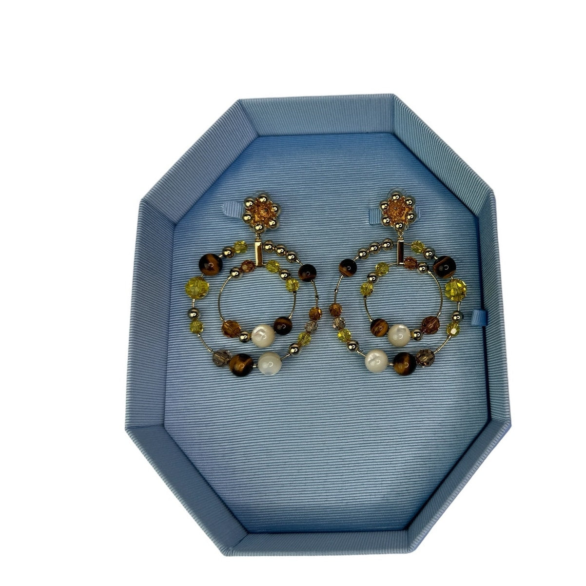 Swarovski Somnia Hoop Earrings Tiger eye, Gold-tone plated, Mother of pearl