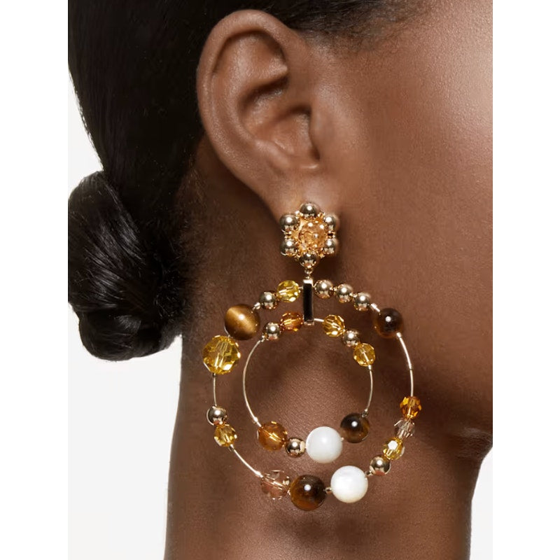 Swarovski Somnia Hoop Earrings Tiger eye, Gold-tone plated, Mother of pearl