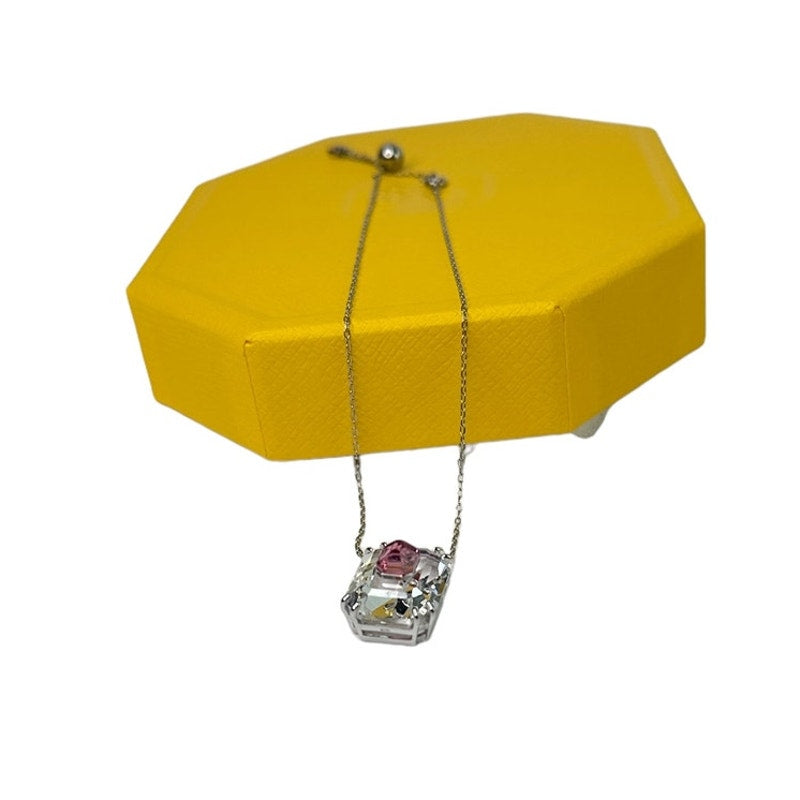 Swarovski Chroma necklace Octagon cut, Pink, Rhodium plated