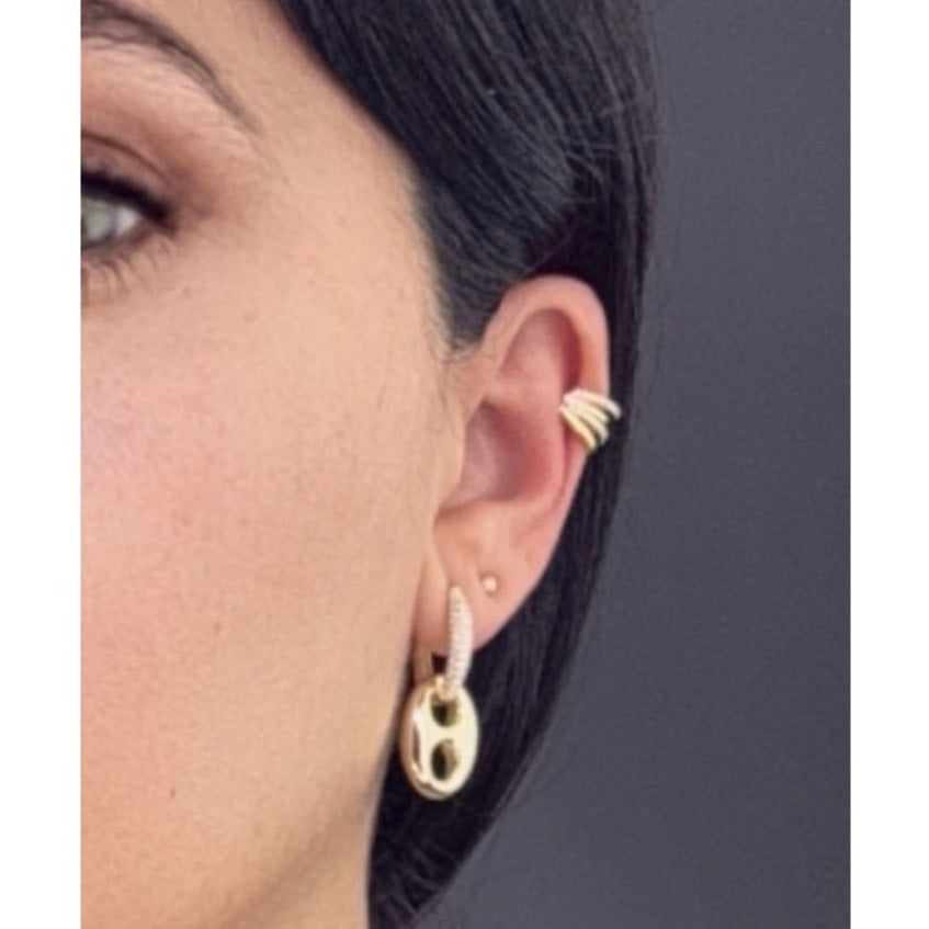 Pave Interlock Hoop Earrings gold tone