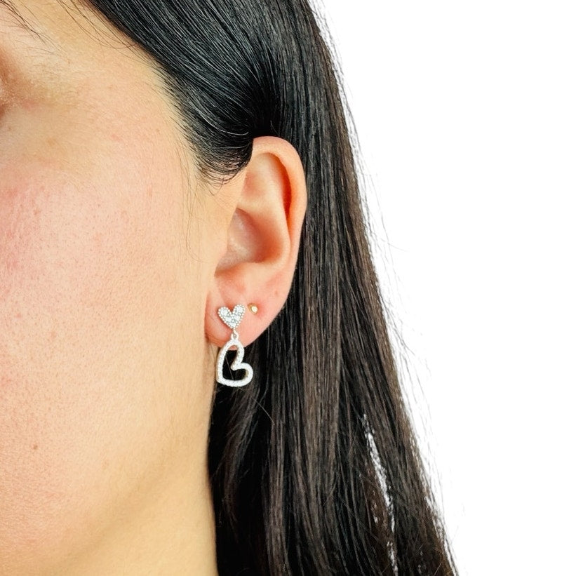 Two Hearts Drop Earrings 925 Sterling Silver
