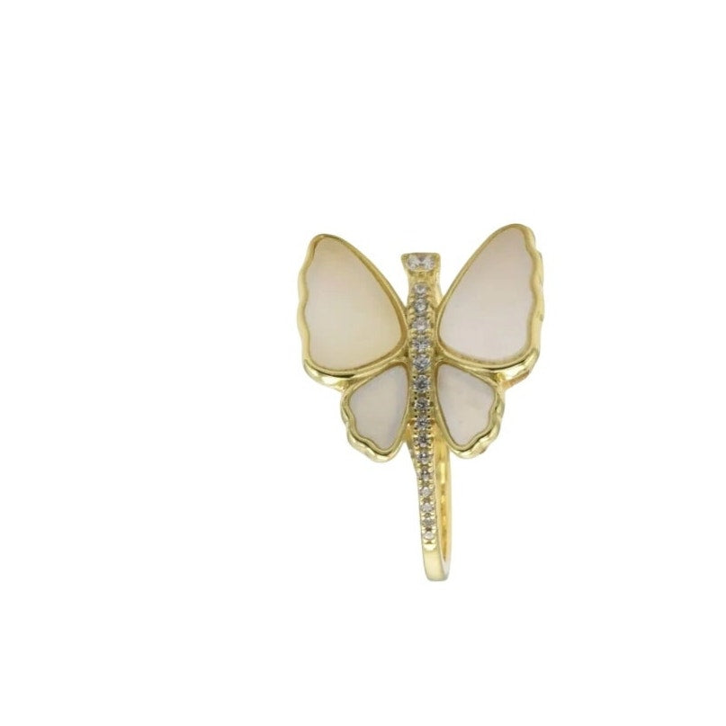 Beautiful Pave Outlined Stone Butterfly Ring Size 6