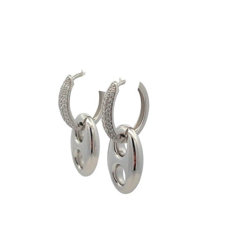 Pave Interlock Hoop Earrings silver tone