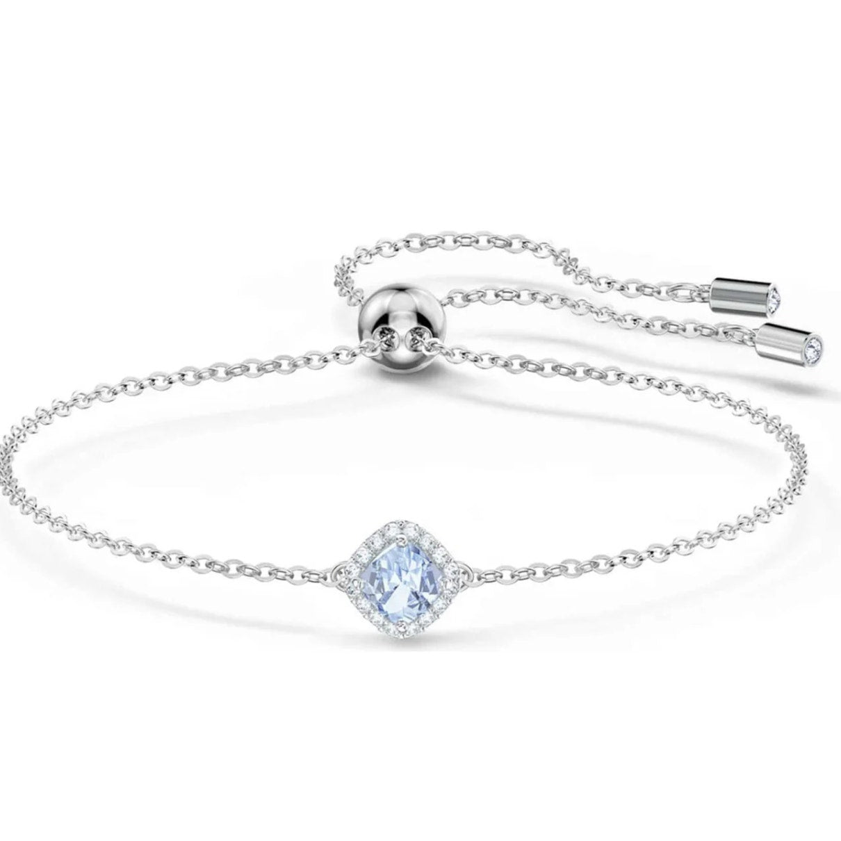 Swarovski Una Angelic bracelet Cushion cut, Blue, Rhodium plated M