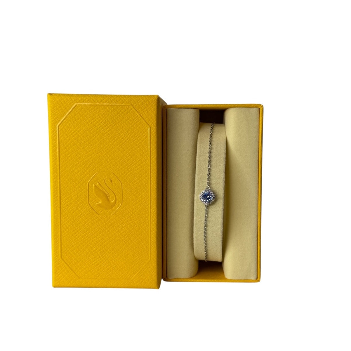 Swarovski Una Angelic bracelet Cushion cut, Blue, Rhodium plated M