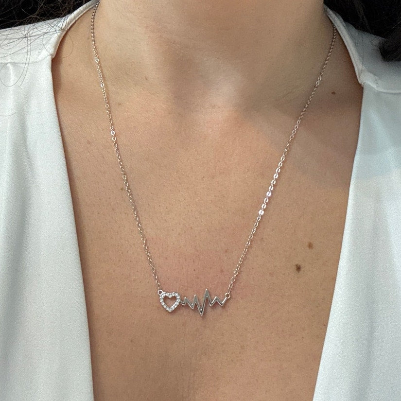 Heartbeat Necklace Silver Tone