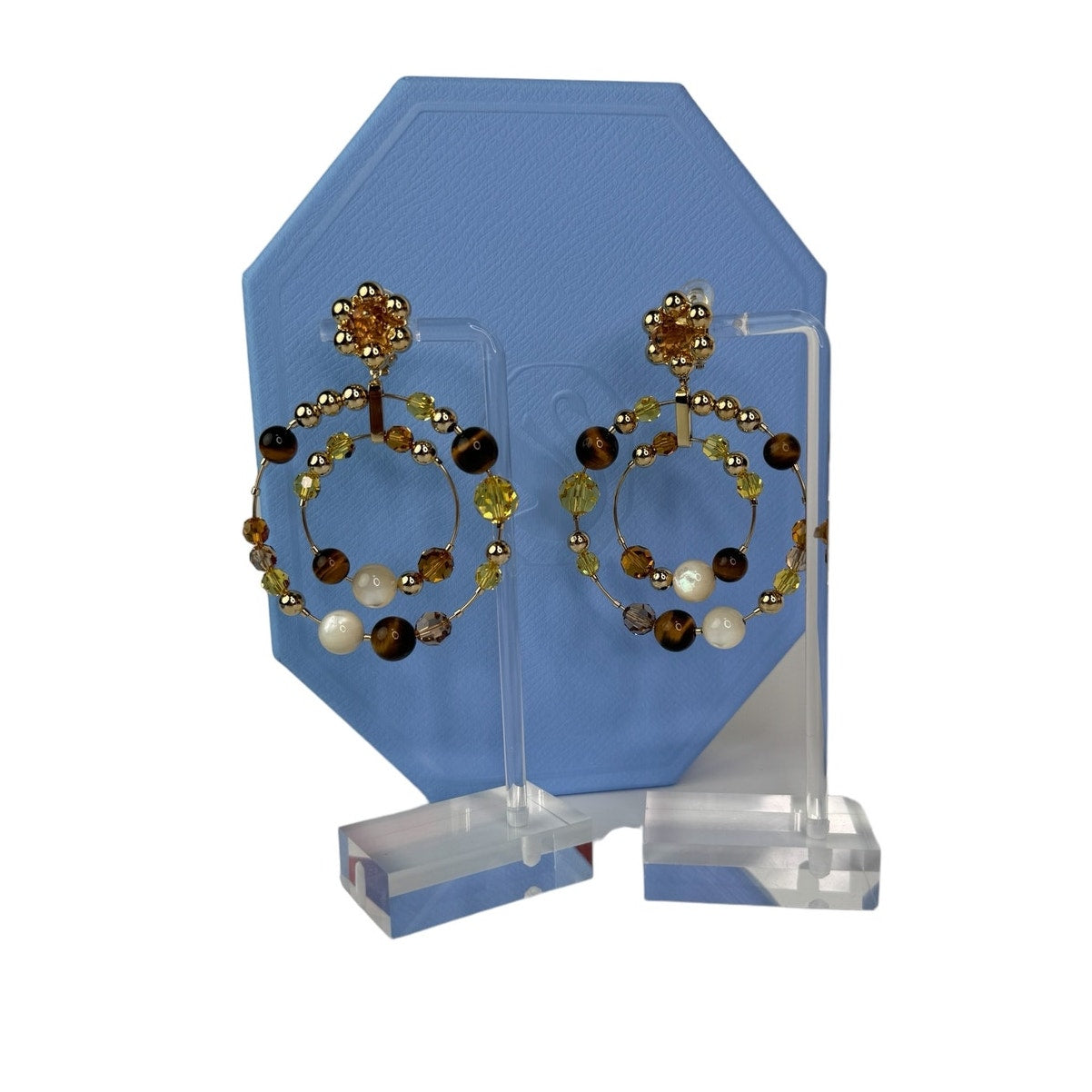Swarovski Somnia Hoop Earrings Tiger eye, Gold-tone plated, Mother of pearl
