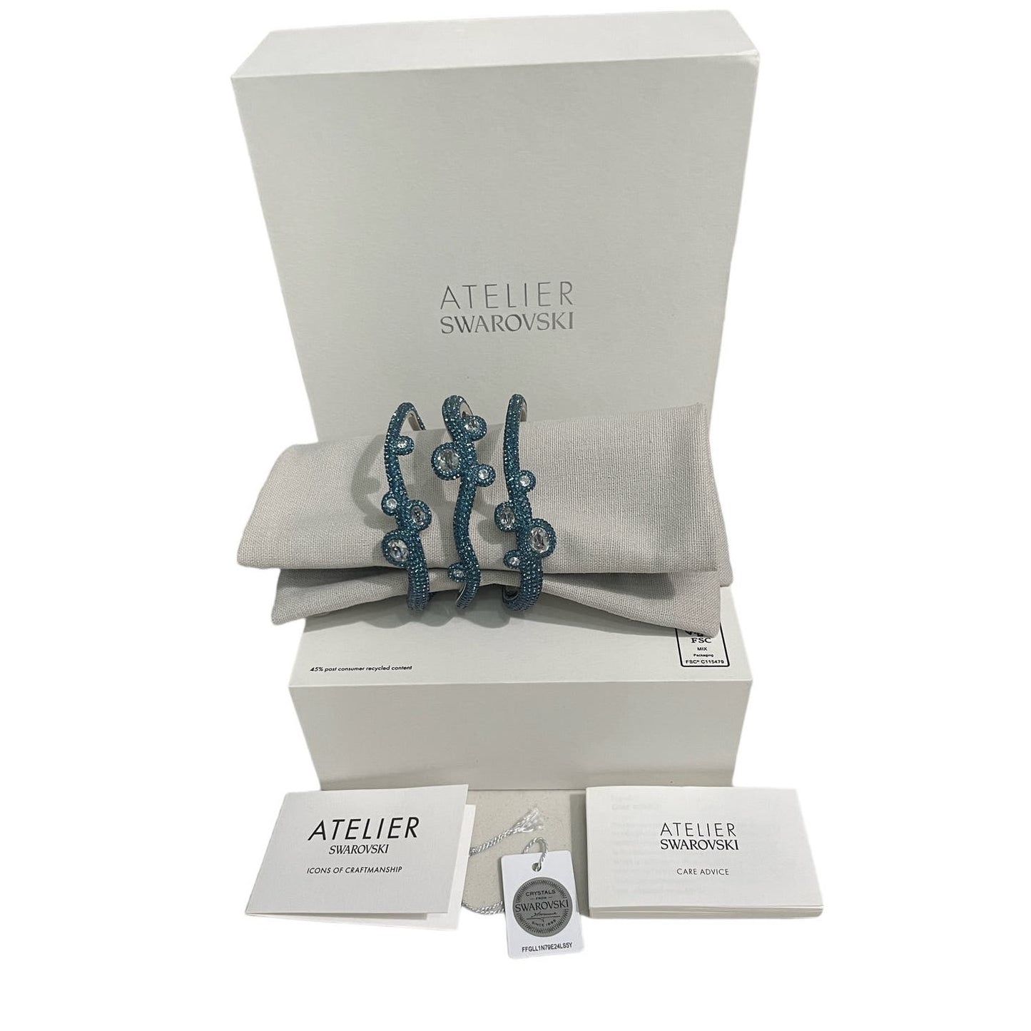 Swarovski Atelier Tigris bracelet Water droplets, size M Blue, Palladium plated New